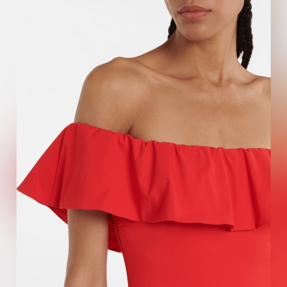 Karla Colletto Red Off Shoulder One Piece Swimsuit – Size 6 | Designer Swimwear - Picture 3 of 15